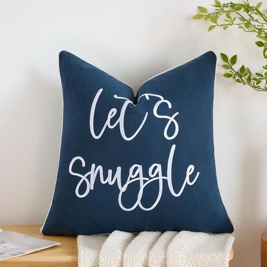 Sunkifover Let's Snuggle DecorativeThrow Pillow Cover - 18" x 18" Blue