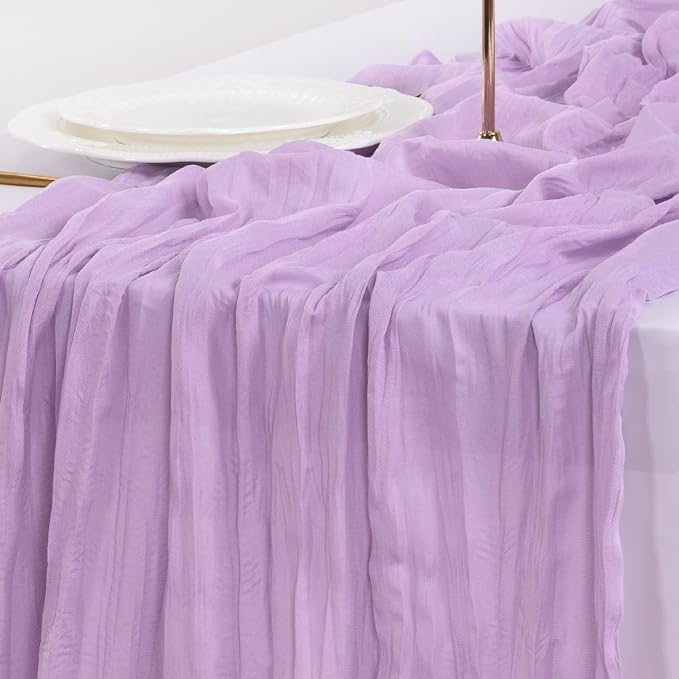 Cheesecloth Table Runner Fall Boho Wedding Birthday Party Home Decor | Lilac Purple 6pcs Rustic Gauze 10FT Cheese Cloth Sheer Farmhouse Runner for Baby Shower Bridal Holiday Decorations