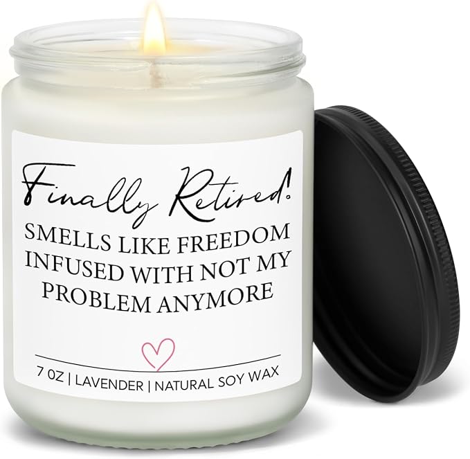 Retirement Gift for Woman, Happy Retirement Candle, Funny Retired Farewell Gifts for Women, Coworkers, Teacher, Nurse, Boss, Friends - Handmade Lavender Natural Soy Wax Candle (7oz)