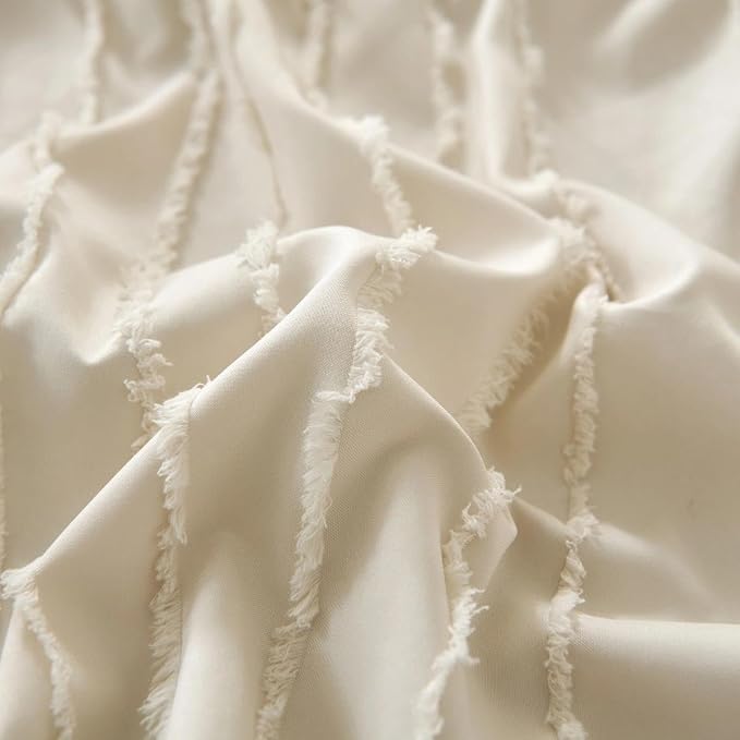 Bed Skirt King Size - Ruffled Bed Skirt - with Split Corners - Cream | Striped Boho Tufted -12 Inch Drop Bedskirt with Platform-Soft Premium Hotel Quality - Easy Fit