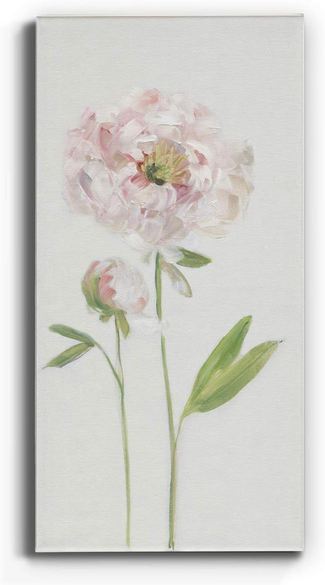 Renditions Gallery Canvas Floral Wall Art Home Paintings & Prints Single Stem Peony Rustic Romantic Botanical Modern Artwork Decorations for Bedroom Office Kitchen - 12"x24" LT43