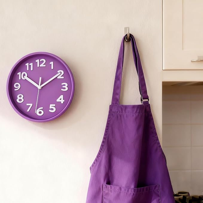 JENLYSTIME 8 Inch Vibrant Purple Modern Wall Clock – Silent Non-Ticking, Bold 3D Numbers, Precise Quartz Movement | Decorative Desk & Wall Clock with Stand for Home, Kitchen, Bedroom, or Office