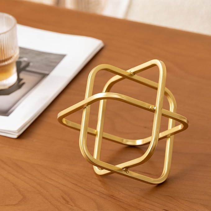 5.5" Gold Metal Geometric Sculpture, Modern Square Decorative Sphere