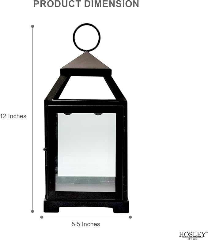 Hosley 12 Inch High Clear Glass and Iron Classic Style Lantern Ideal Gift for Festivities Parties Weddings Aromatherapy and Spa Settings O3