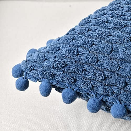 Fancy Homi Set of 2 Dusty Blue Decorative Throw Pillow Covers 22x22 Inch with Pom-poms for Couch Bed Sofa, Modern Farmhouse Boho Home Decor, Soft Plush Corduroy Cute Cushion Case 55x55 cm
