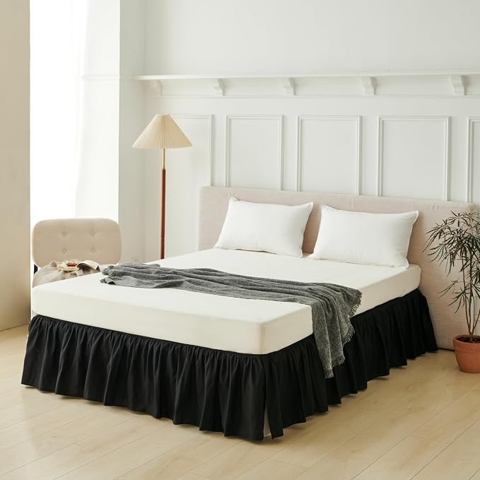 Bed Skirt Queen Size Ruffled Bed Skirt, 14'' Queen Dust Ruffle Bed Skirts | With Split Corners, Dust Ruffle with Platform, Microfiber, Breathable, Soft, Easy Fit, Black