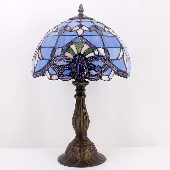 WERFACTORY Tiffany Lamp Stained Glass Table Lamp 18Inch Blue Purple Baroque