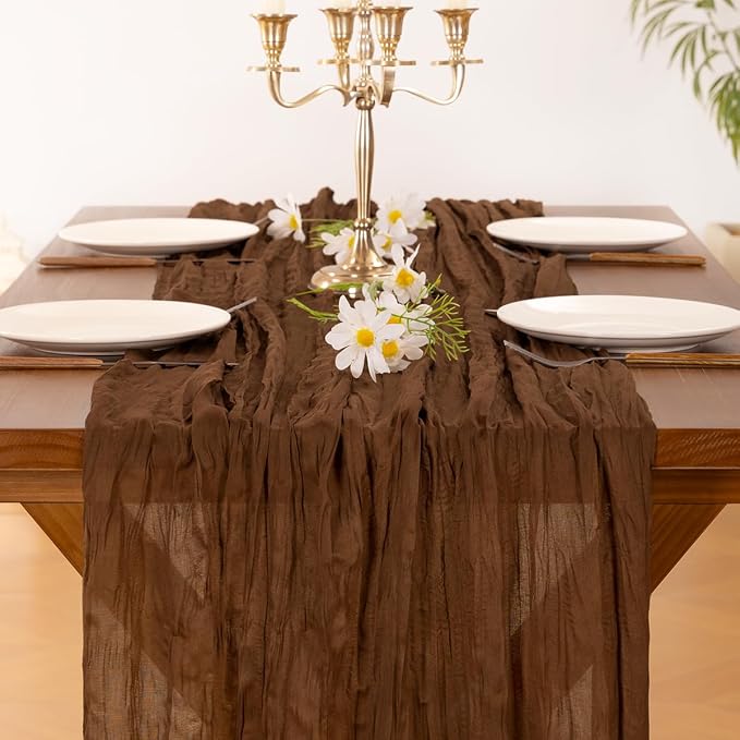 Cheesecloth Table Runner Fall Brown Boho Wedding Birthday Party Home Decor | Brown 10pcs Rustic Gauze 10FT Cheese Cloth Sheer Farmhouse Dining Runner for Baby Shower Bridal Holiday Decorations