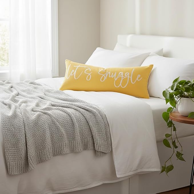 Sunkifover Let's Snuggle Decorative Lumbar Pillow Cover 14"x36" Yellow