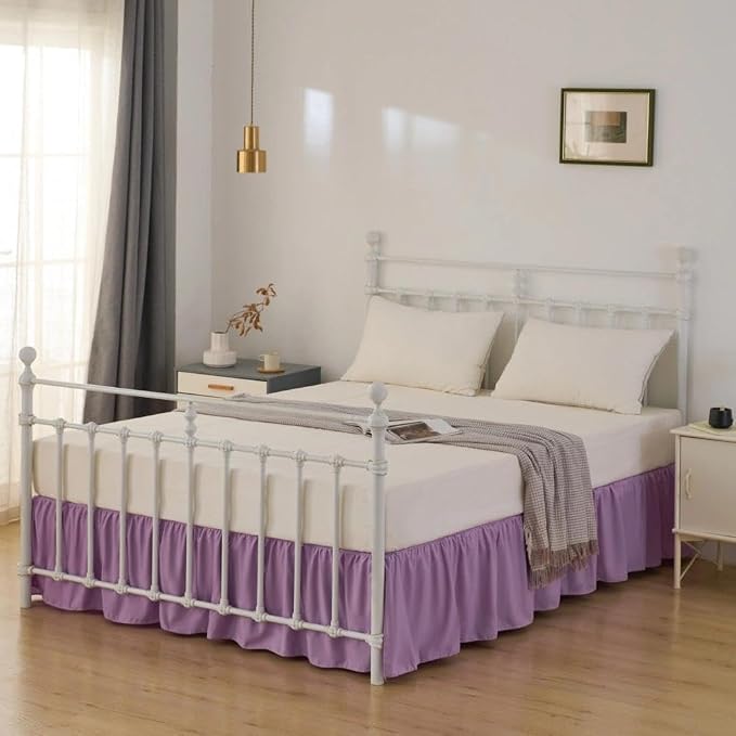 Bed Skirt Queen Size Ruffled Bed Skirts with Split Corners | Light Purple 14 Inch Drop Dust Ruffle Bed Skirt with Platform, 14" Queen, Light Purple