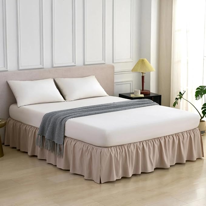 Bed Skirt Queen Size Ruffled Bed Skirt, 16'' Queen Dust Ruffle Bed Skirts | With Split Corners, Dust Ruffle with Platform, Microfiber, Breathable, Soft, Easy Fit, Almond