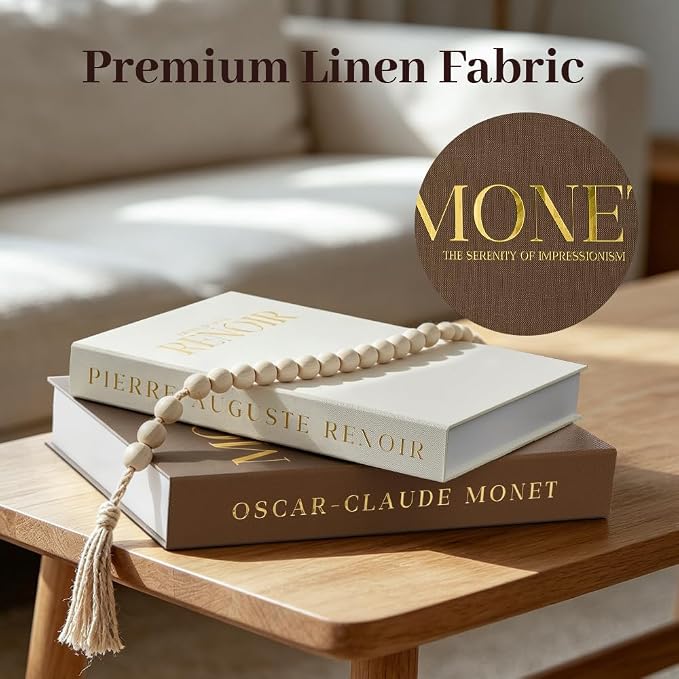 FOOMAN Beautiful Decorative Books, Set of 2 Linen Faux/Fake Book Boxes