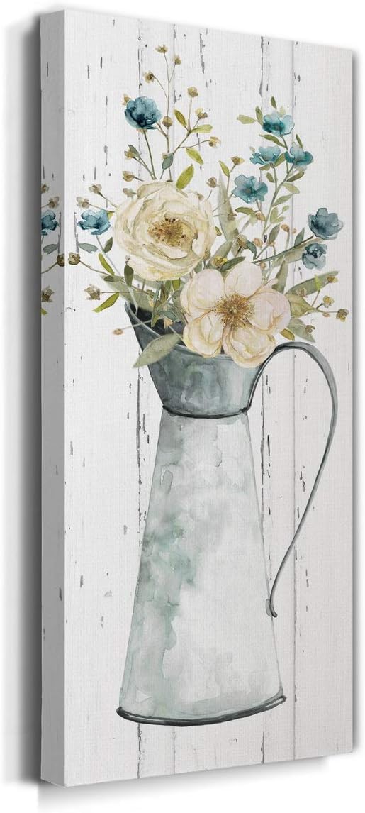 Renditions Gallery Canvas Flowers Wall Art Modern Decorations Paintings Elegant Floral Vase Glam Botanical Romantic Bouquet Wall Hanging Artwork for Office Bedroom Kitchen - 8"x16" LT43