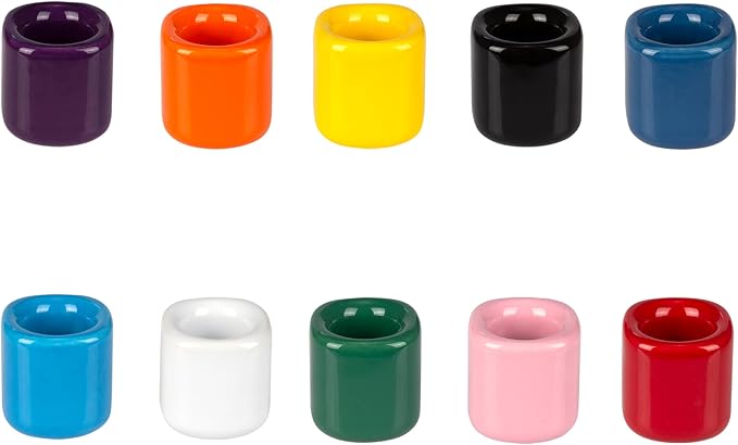 Mega Candles 10 pcs Assorted Colors 1/2 Inch Diameter Ceramic Chime Ritual Spell Candle Holders, Great for Casting Chimes, Meditation, Rituals, Spells, Vigil, Witchcraft, Wiccan Supplies