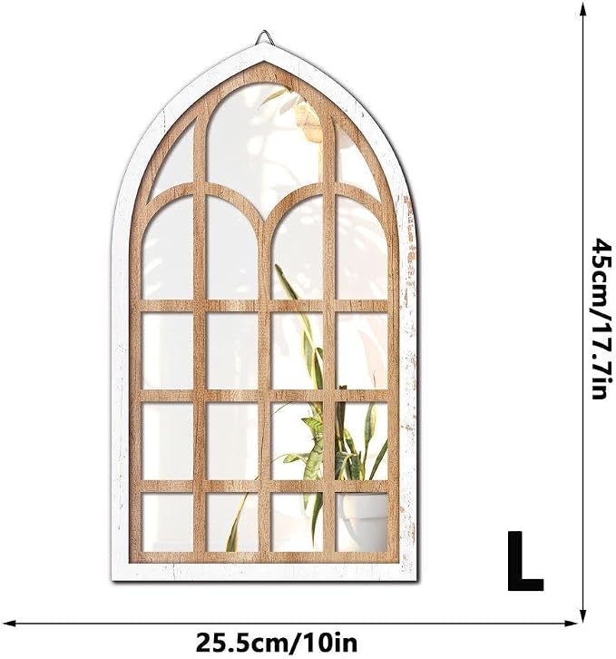 Fenteer Arched Window Mirror Wall Decor Acrylic Modern Wall Decorative Window Pane Mirror for Living Room Bathroom Home Decor, Brown