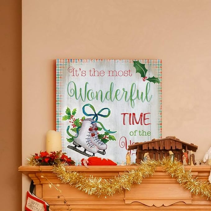 Renditions Gallery Canvas Wall Art for Christmas Decorations Most Wonderful Time of the Year Abstract Artwork for Living Room Office Home Kitchen Decor - 16"X16" LT05