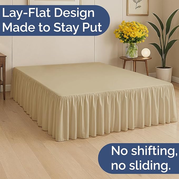 Bedskirt Twin Size Ruffle - Ruffled Bed Skirt - 12 Inch Drop - Beige | Bedskirt with Platform, Ultra-Soft Premium Hotel Quality, Wrinkle Free, Fade & Shrink Resistant, for Women, Men, Kids & Teens