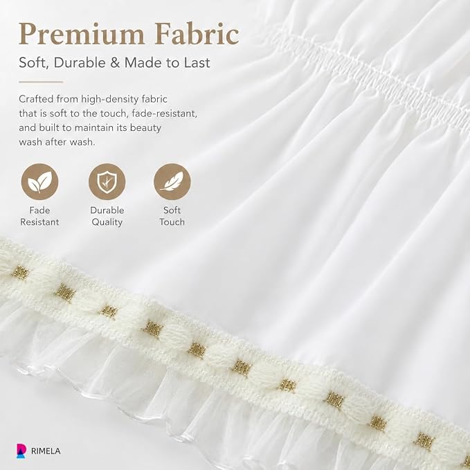 Lace Trim Bed Skirt Queen 15" Drop, Elastic Wrap Around Bedskirt | Solid Ruffled, Easy to Use, No Mattress Lifting, Wrinkle & Fade Resistant, with Adhesive Strips, Machine Wash/Dry/Iron
