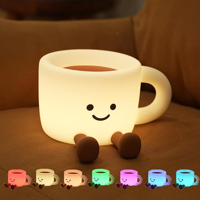 Coffee Cup Night Light,7 Colors Dimmable Bedside Lamp