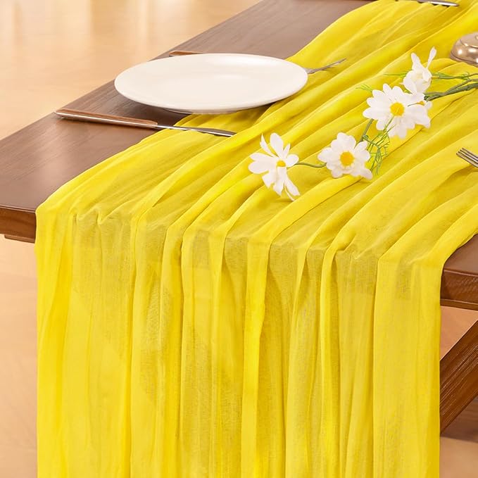 Cheesecloth Table Runner Fall Boho Wedding Birthday Party Home Decor | Yellow 10pcs Rustic Gauze 10FT Cheese Cloth Sheer Farmhouse Dining Runner for Baby Shower Bridal Holiday Decorations