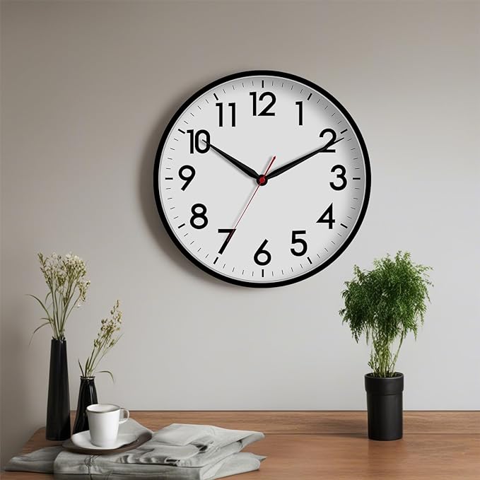 AKCISOT 16 Inch Wall Clock, Silent Battery Operated Analog Clock, Black | Large Size | Living Room | Kitchen | Classroom | Office | Easy to Read Numbers