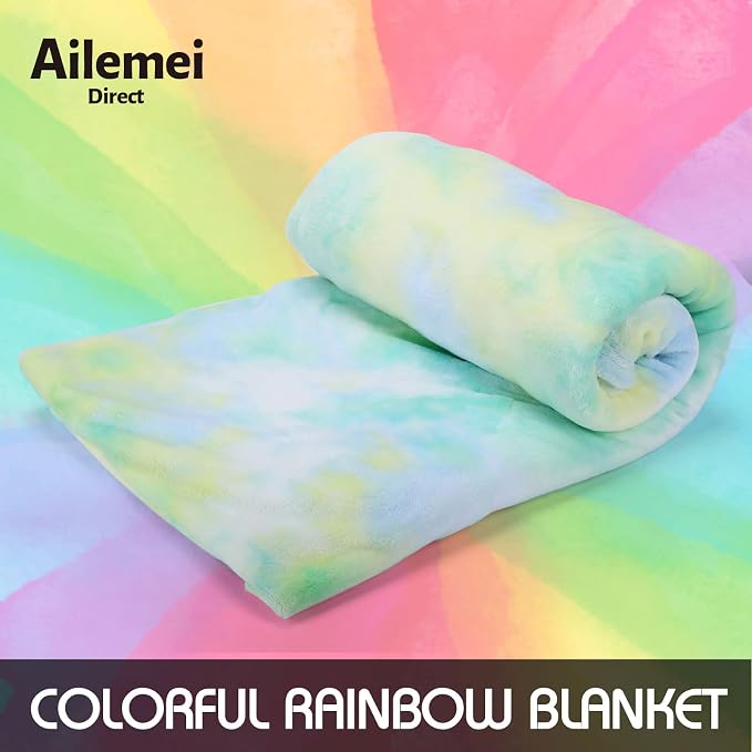 Ailemei Direct Rainbow Blanket,Pastel Tie Dye Design,Mint,90"x108" | Soft Cute Funny Decorative Flannel Throw Blankets, Fuzzy Fleece Bed Blankets for Teen Girl Adults Kid's Gift