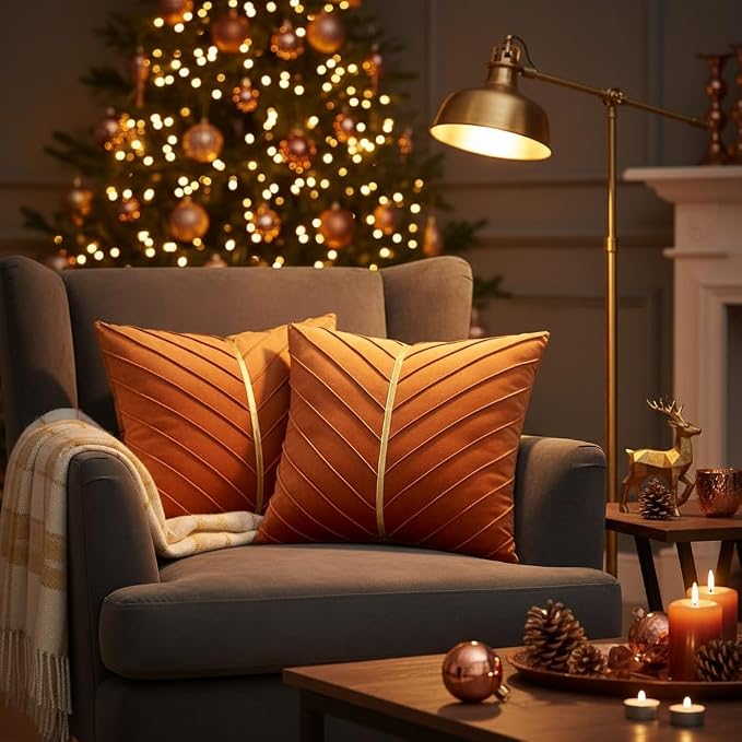 Velvet Throw Pillow Covers 22x22 Pack of 2 Gold Decor Burnt Orange