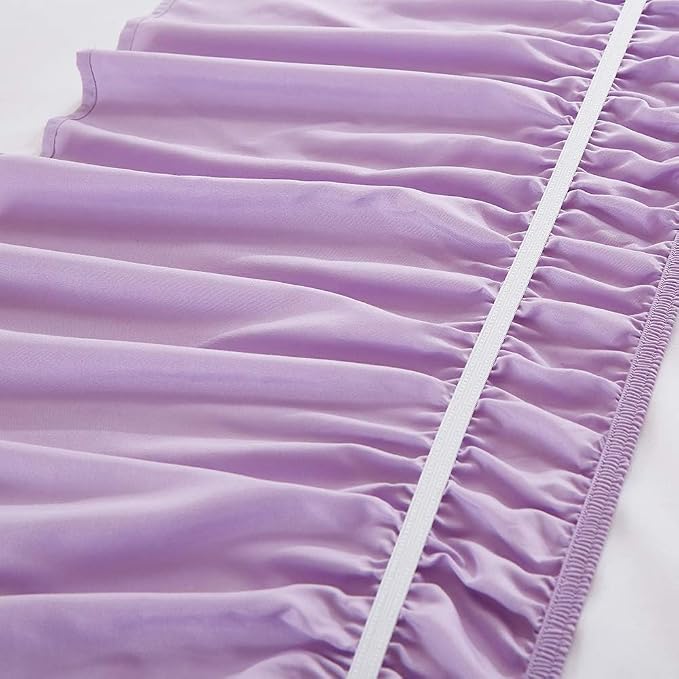 MEILA Wrap Around Bed Skirt for Queen & King Beds, 18" Drop,Light Purple | Three-Side Adjustable Elastic Dust Ruffle, Ruffled Polyester Fabric, Easy to Install, Fade Resistant & Machine Washable