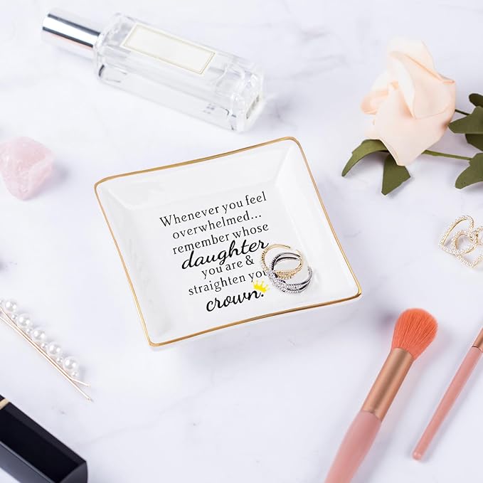 Piudee Daughter Gift from Mom, Gifts for Daughter Ring Dish - When You Feel Overwhelmed...Straighten Your Crown, Christmas Birthday Gift for Daughter Adult Valentines Wedding Mothers' Day Gifts