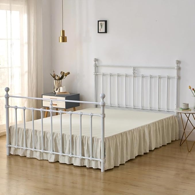 Bed Skirt King Size - Ruffled Bed Skirt - with Split Corners - Cream | Striped Boho Tufted -18 Inch Drop Bedskirt with Platform-Soft Premium Hotel Quality - Easy Fit