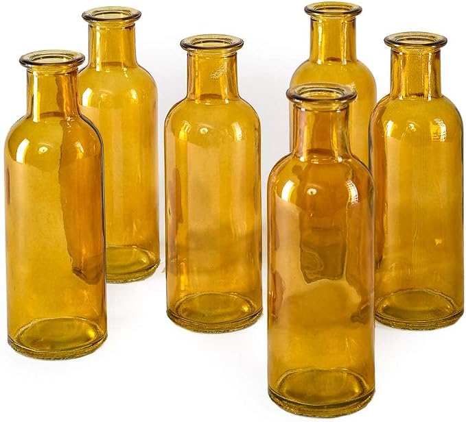 Serene Spaces Living Large Amber Bud Vases, Apothecary Jars, Decorative Glass Bottles, Centerpiece for Wedding Reception, Antique Decoration, Flower Vases, 6.5" Tall & 2" Diameter, Pack of 48