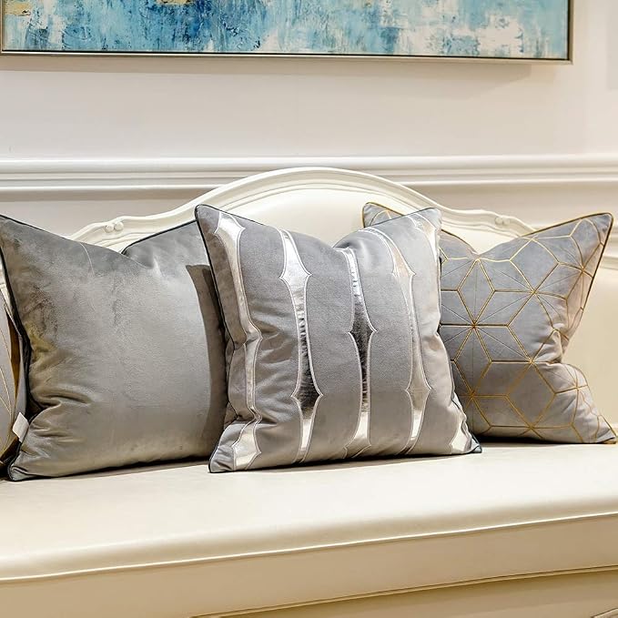 Avigers Throw Pillow Cover 18 x 18 Inch, Grey Gold, Velvet, Hidden Zipper