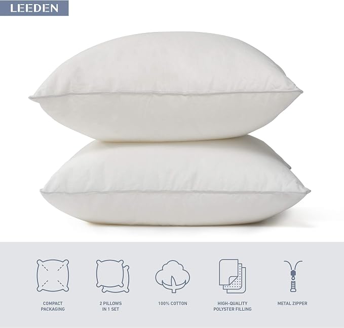 Leeden 14 x 36 Pillow Inserts (Set of 1) - Throw Pillow Inserts with 100% Cotton Cover - Rectangle Interior Sofa Pillow Inserts with Zipper for Sofa, Couch and Home Decor- White