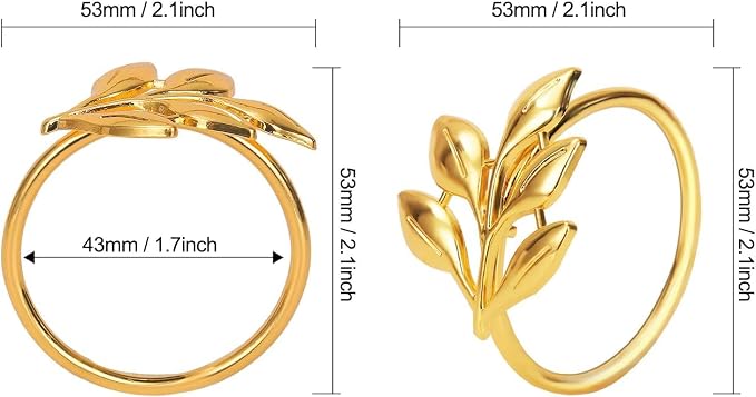 KPOSIYA Set of 12 Leaf Napkin Rings Metal Gold Napkin Holder Table Napkin Rings for Thanksgiving Day Christmas Dinning Table Parties Everyday (Ye Zi-Gold 12)
