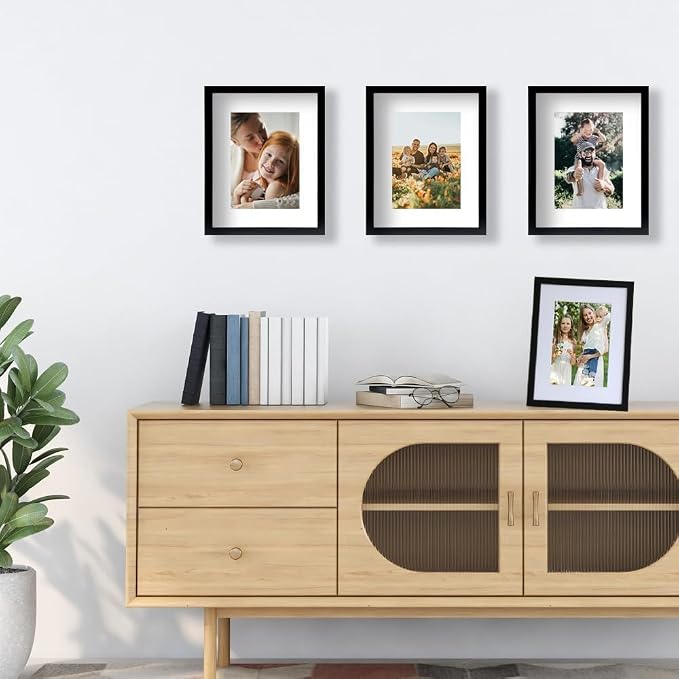 Boarding 8x10 Picture Frame-Black,5x7 Mat,Tempered Glass,Engineered Wood