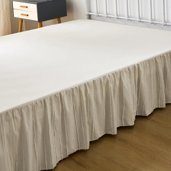 Bed Skirt King Size - Ruffled Bed Skirt - with Split Corners - Cream | Striped Boho Tufted -18 Inch Drop Bedskirt with Platform-Soft Premium Hotel Quality - Easy Fit