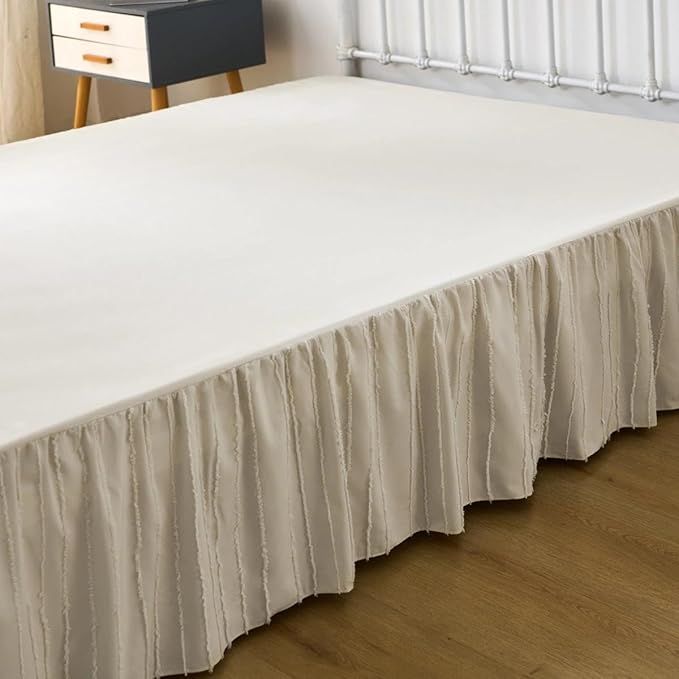 Bed Skirt King Size - Ruffled Bed Skirt - with Split Corners - Cream | Striped Boho Tufted -12 Inch Drop Bedskirt with Platform-Soft Premium Hotel Quality - Easy Fit
