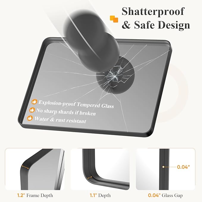 Sweetcrispy Bathroom Mirror 30.5x22.5 Inch, Vanity Mirror for Wall | Metal Framed Rounded Rectangle, Over Sink, Farmhouse, Restroom, Anti-Rust, Horizontal or Vertical Hanging, Black