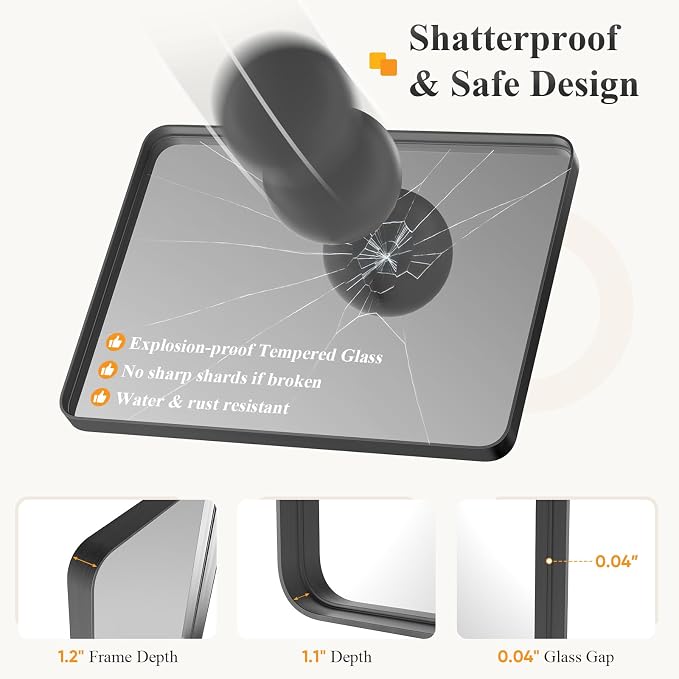 NEWBULIG Bathroom Mirror for Over Sink, 32X48 Inch Wall Vanity Mirror | Wall Mount, Tempered Glass, Anti-Rust Metal Framed, Rounded Rectangle, Farmhouse Home Decor, Black