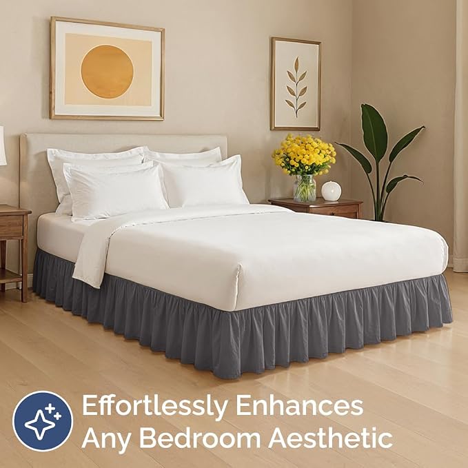 Bedskirt King Size Ruffle - Ruffled Bed Skirt - 12 Inch Drop - Dark Grey | Bedskirt with Platform, Ultra-Soft Premium Hotel Quality, Wrinkle Free, Fade & Shrink Resistant, for Women, Men, Kids & Teens