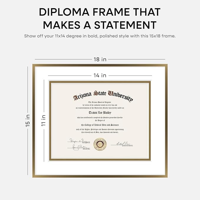 Homeforia 15x18 Bronze Diploma Frame, High-End Metal, 11x14 Mat, Glass