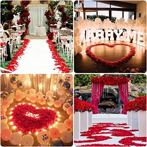 Cridoz Rose Petals for Romantic Night - Artificial Red Rose Petals with LED Candles for Decoration, Wedding, Valentine's Day