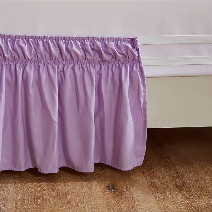 MEILA Wrap Around Bed Skirt for Queen & King Beds, 18" Drop,Light Purple | Three-Side Adjustable Elastic Dust Ruffle, Ruffled Polyester Fabric, Easy to Install, Fade Resistant & Machine Washable