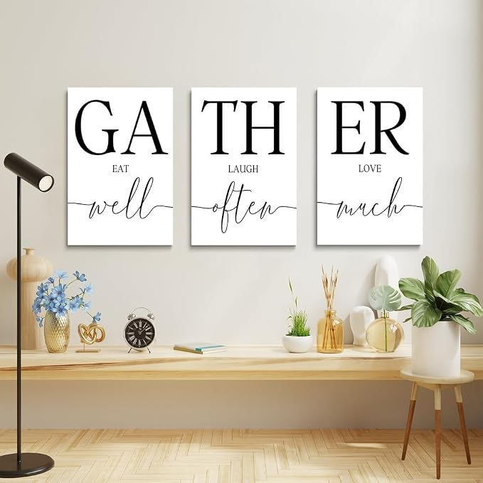 GUBIYU Rustic Farmhouse Wall Art Set of 3 - Gather Dining Room Decor, Kitchen Wall Decor for Home Sweet Home