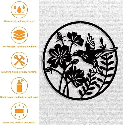 NBEADS Plant Bird Metal Wall Art Decor, Oval Matte Wall Hanging Decor Silhouette Wall Art for Home Bedroom Living Room Garden Hotel Office Wall Christmas Festival Decoration Gift, 11.1×11.6"