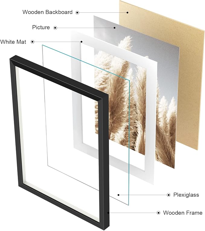 Gallery Wall Frame Set, 8 Pack Black Picture Frames, Large | Collage Pampas Grass Prints Wall Art Decor for Living Room, Entryway, Stairway, Bedroom, Assorted Size
