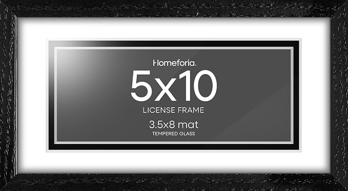 Homeforia 5x10 White Oak License Frame, High-End Wood, 3.5x8 Mat, Glass