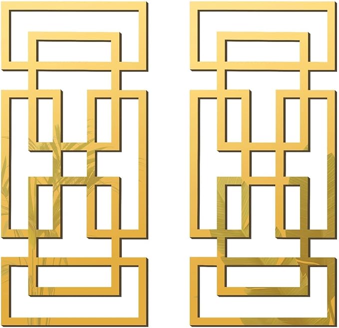 2 Piece Gold Rectangular Wall Mirrors, 15.7×7 Inch Geometric Wooden Frame Acrylic Wall-Mounted Modern Mirror Decor for Bathroom Bedroom Living Room Office Farmhouse Home Decorations