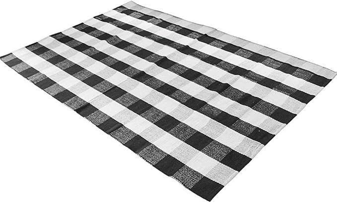 LEVINIS Cotton Plaid Rugs Black and White Checkered Rug Large Washable Rugs for Porch Front Door, 70.8''x47.2''
