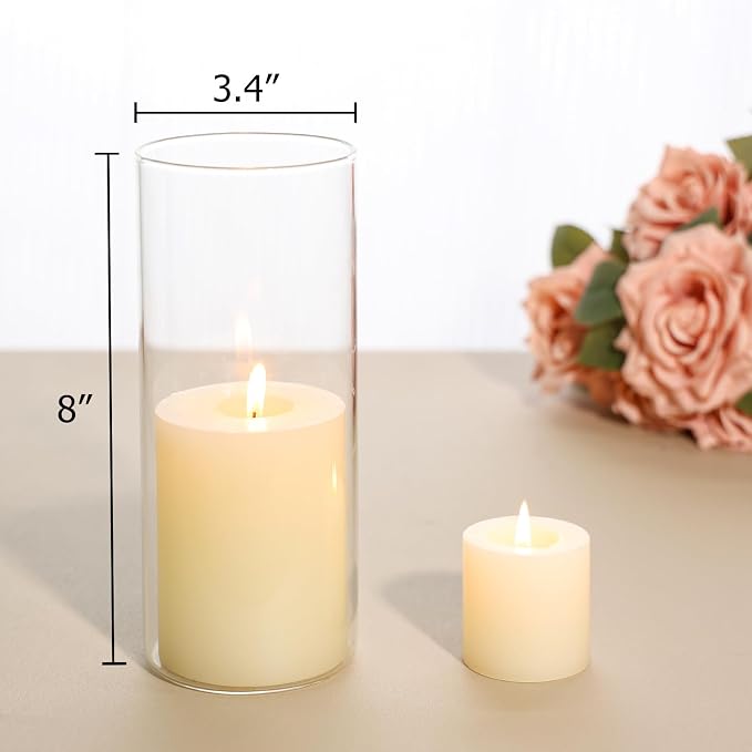 SUPMIND 8inch Glass Cylinder Vases for Centerpieces, 7Pcs Tall Flower Vases | Clear Floral Vases Bulk, Glass Hurricane Candle Holder for Table Centerpieces, Floating Candle Vases for Wedding Home Décor